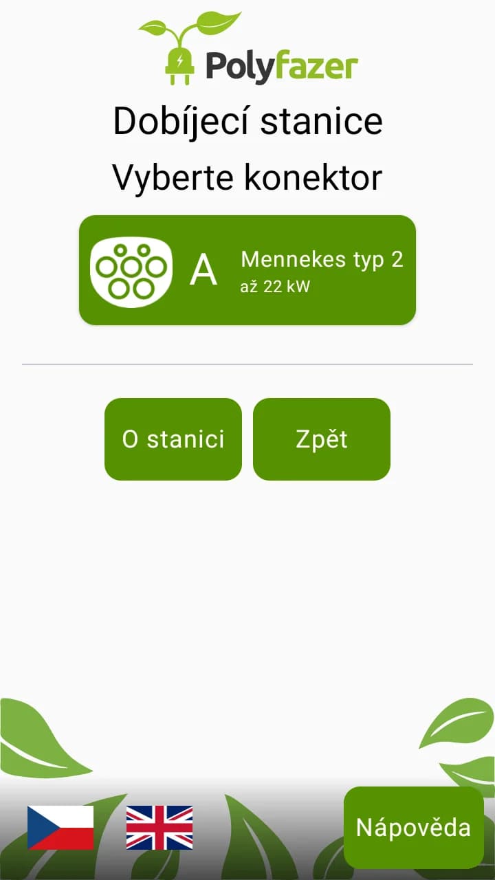Obrazovka terminálu - Výběr konektoru